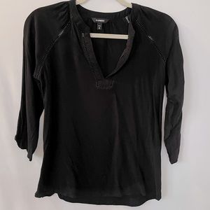 Express Deep V-Neck Eyelet Trim Popover Top